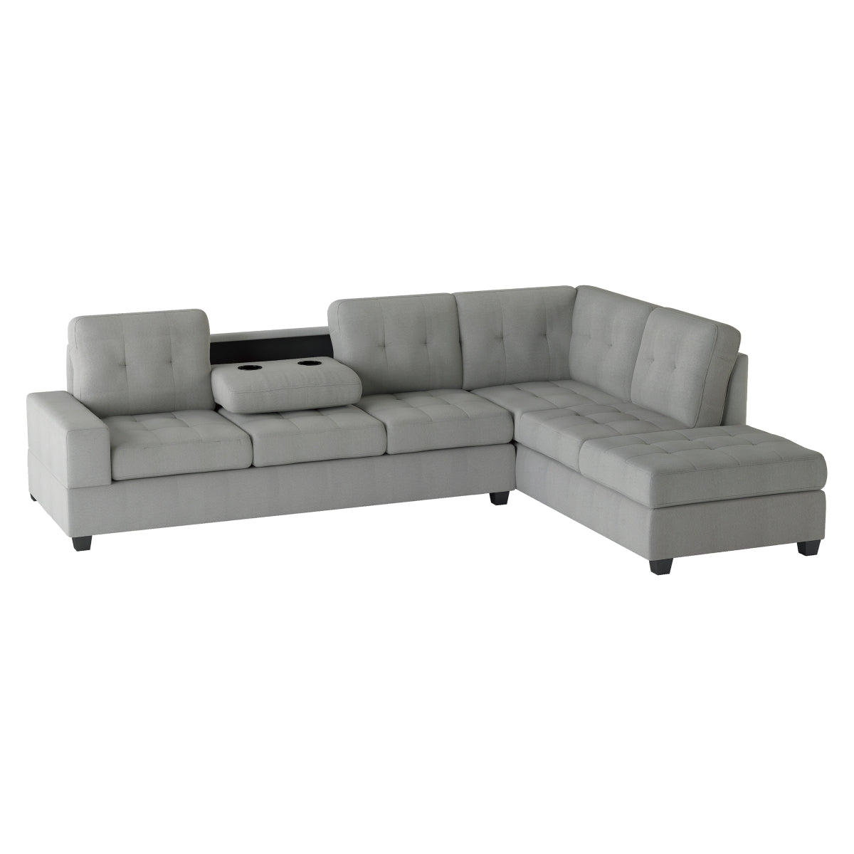 Sofa Sectionnel Réversible 2-Pièces avec Porte-Gobelets Escamotables | Gris | CS*YRG0795