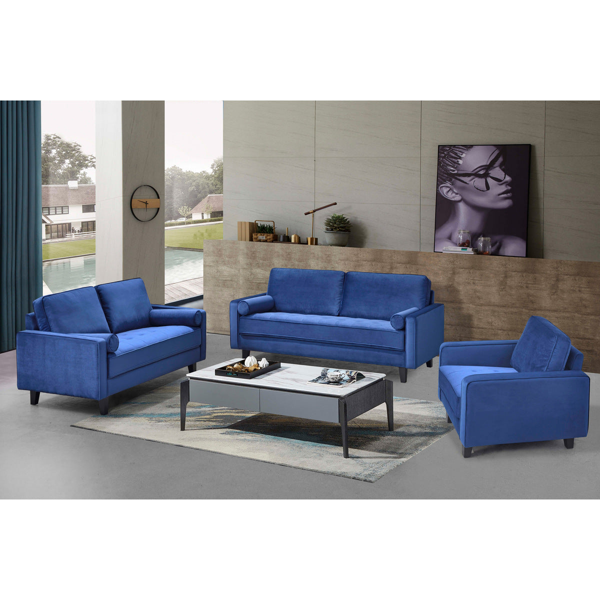 Sofa en Velours Classique Toulouse | Bleu | 3-ULB30099