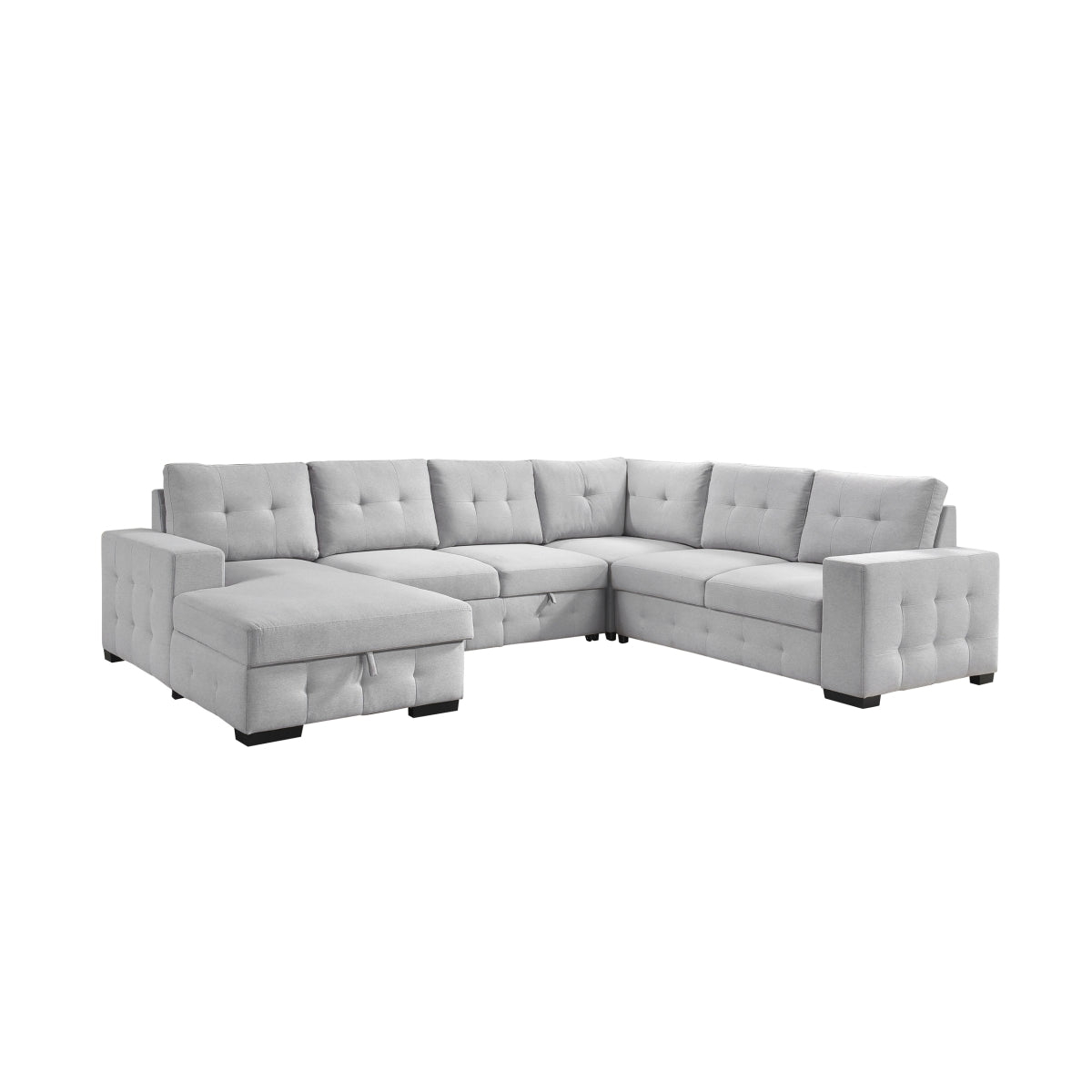 Sofa Sectionnel 4-Pièces avec Lit Escamotable et Chaise de Rangement à Gauche | Gris Clair | L4SSYGL32099