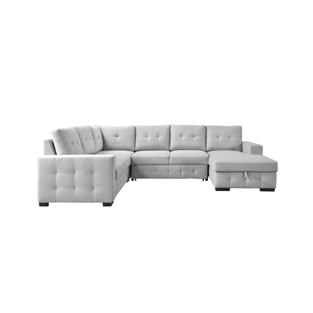 Sofa Sectionnel 4-Pièces avec Lit Escamotable et Chaise de Rangement à Droite | Gris Clair | R4SSYGL32099