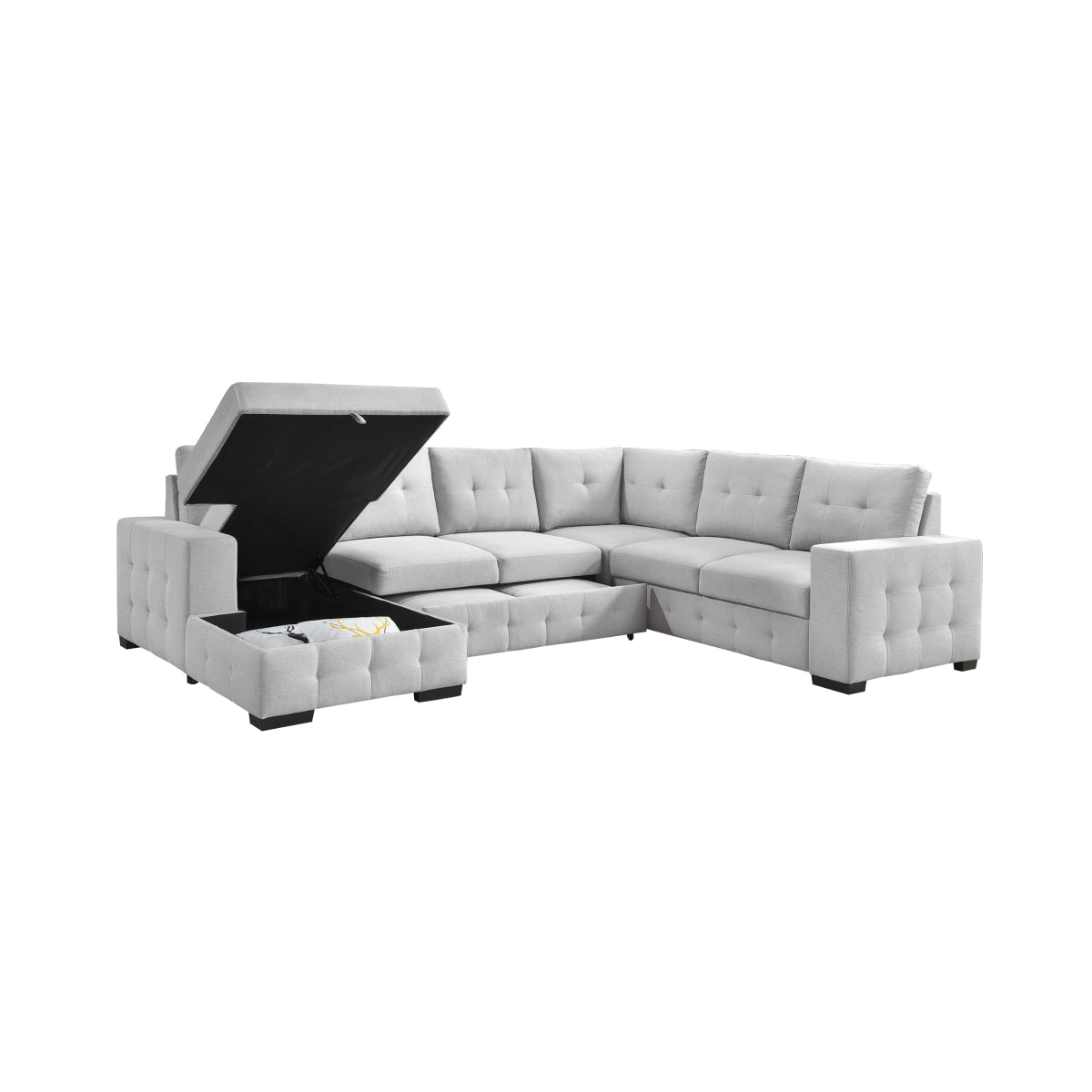 Sofa Sectionnel 4-Pièces avec Lit Escamotable et Chaise de Rangement à Gauche | Gris Clair | L4SSYGL32099