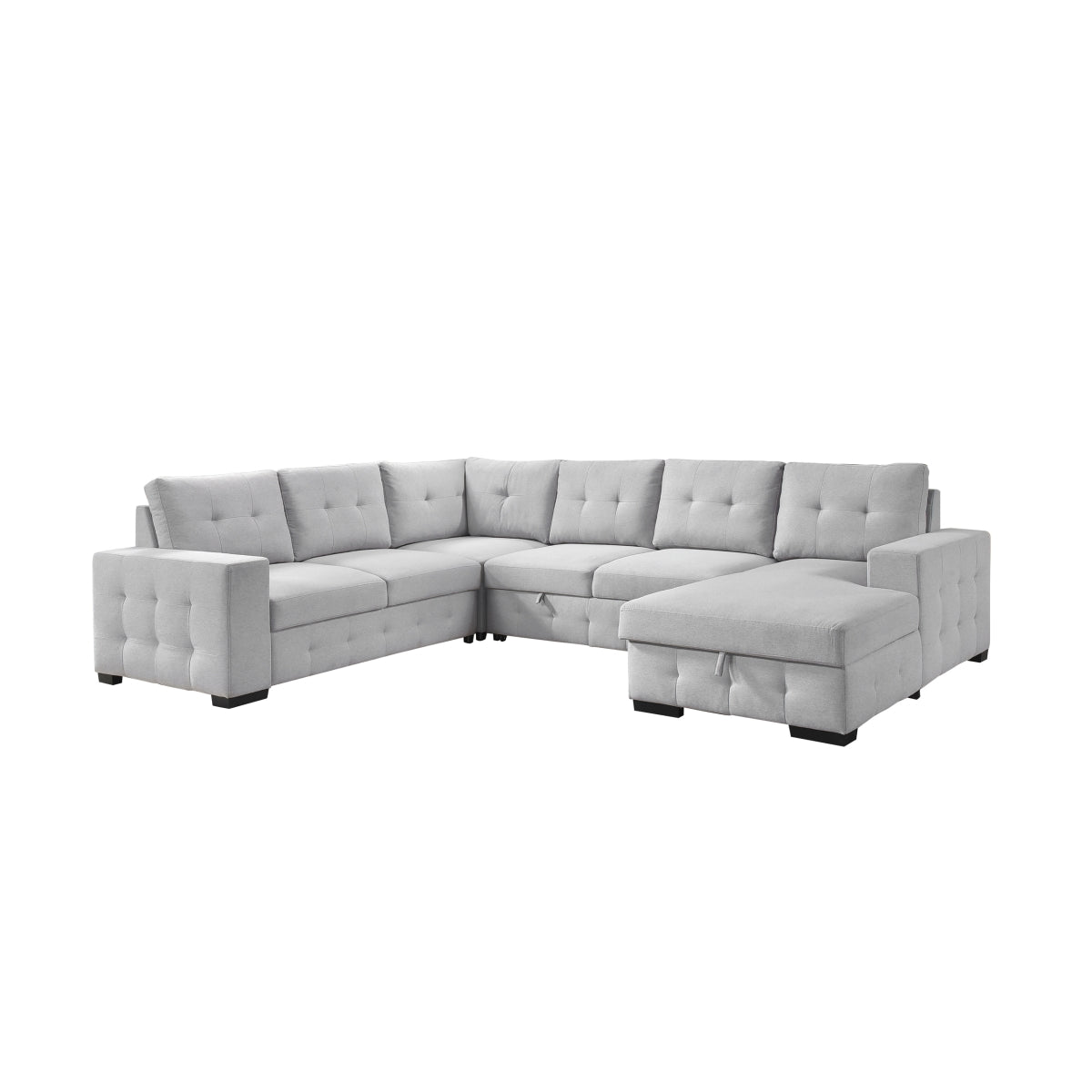 Sofa Sectionnel 4-Pièces avec Lit Escamotable et Chaise de Rangement à Droite | Gris Clair | R4SSYGL32099