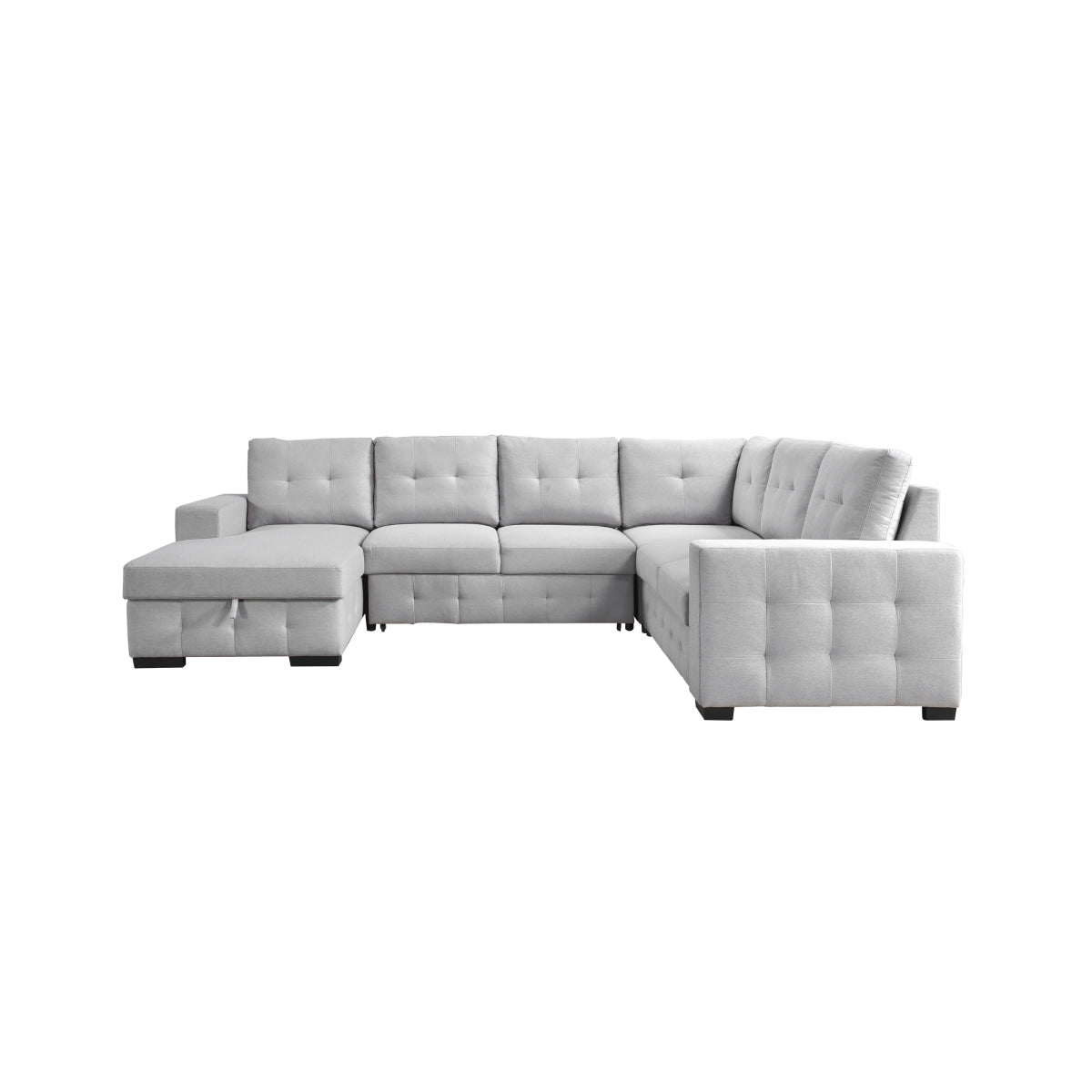 Sofa Sectionnel 4-Pièces avec Lit Escamotable et Chaise de Rangement à Gauche | Gris Clair | L4SSYGL32099