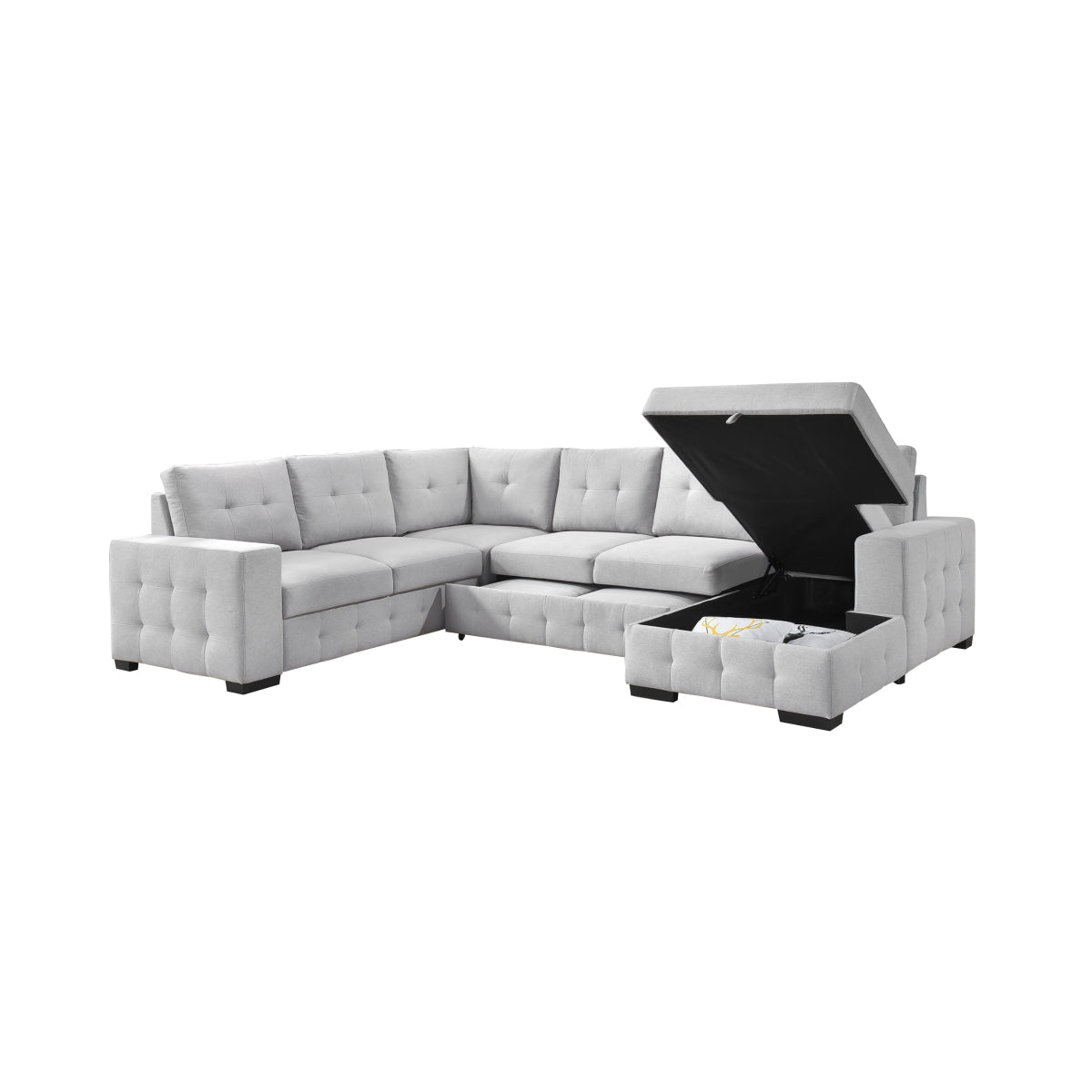 Sofa Sectionnel 4-Pièces avec Lit Escamotable et Chaise de Rangement à Droite | Gris Clair | R4SSYGL32099