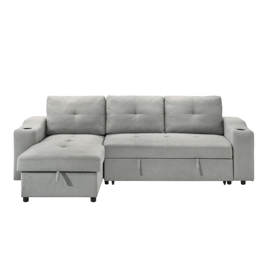 Sofa Sectionnel 2-Pièces avec Lit Escamotable et Chaise Réversible de Rangement | Gris | SSYG43099