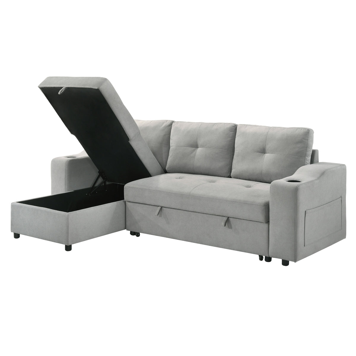 Sofa Sectionnel 2-Pièces avec Lit Escamotable et Chaise Réversible de Rangement | Gris | SSYG43099