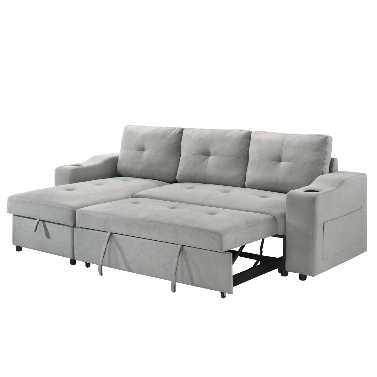 Sofa Sectionnel 2-Pièces avec Lit Escamotable et Chaise Réversible de Rangement | Gris | SSYG43099