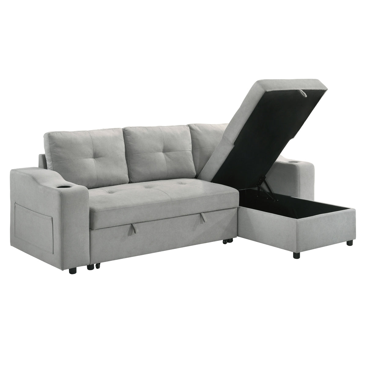 Sofa Sectionnel 2-Pièces avec Lit Escamotable et Chaise Réversible de Rangement | Gris | SSYG43099