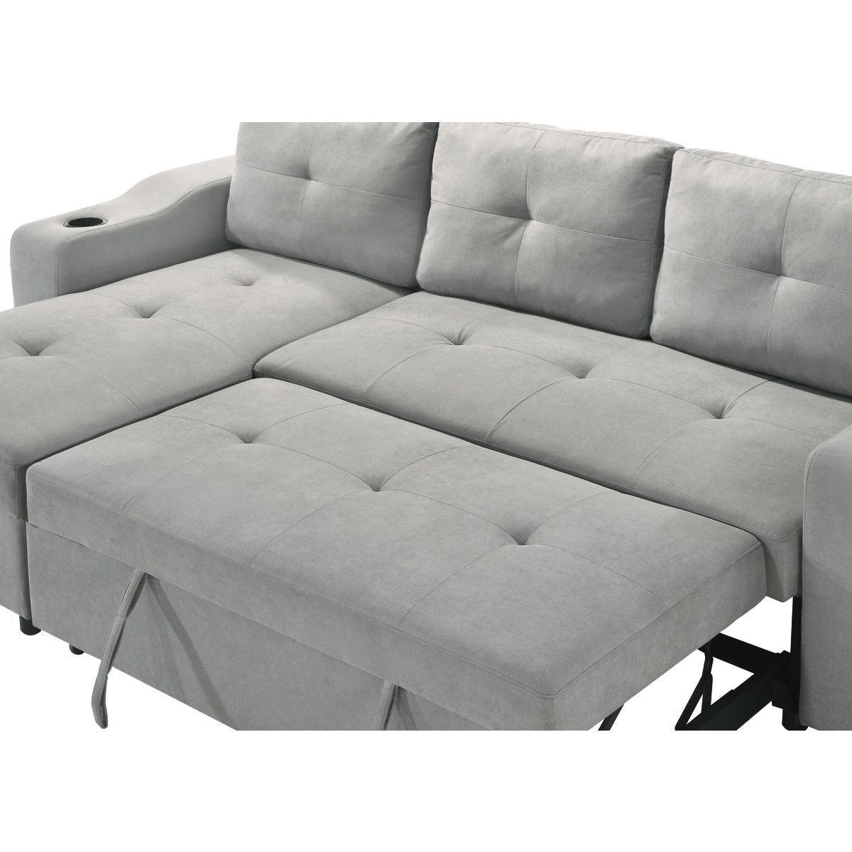 Sofa Sectionnel 2-Pièces avec Lit Escamotable et Chaise Réversible de Rangement | Gris | SSYG43099