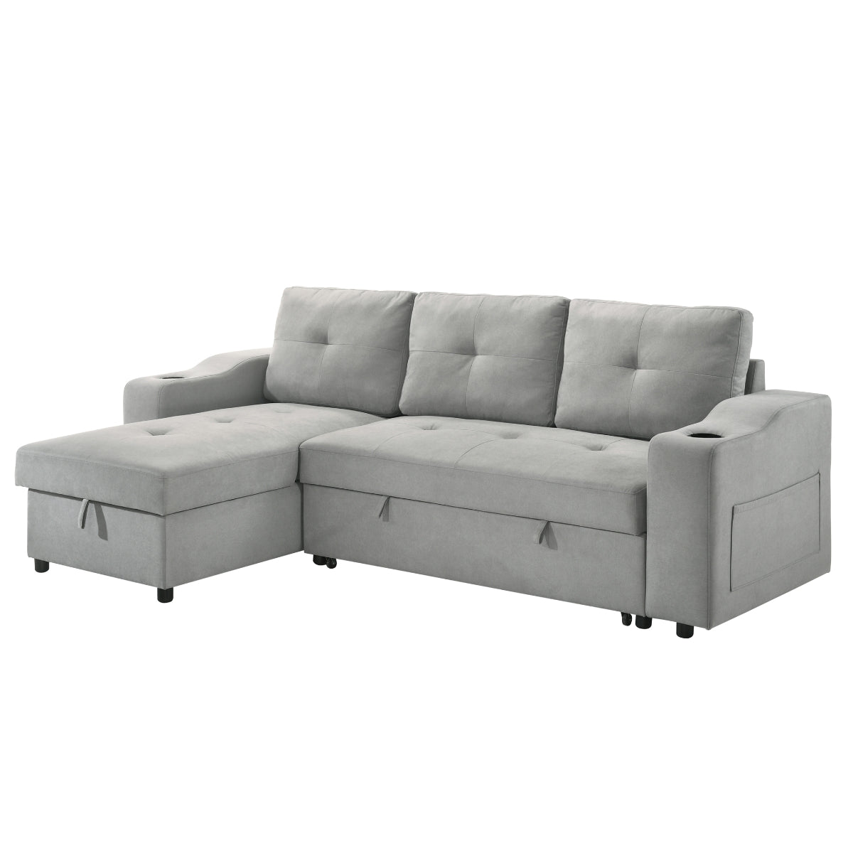 Sofa Sectionnel 2-Pièces avec Lit Escamotable et Chaise Réversible de Rangement | Gris | SSYG43099