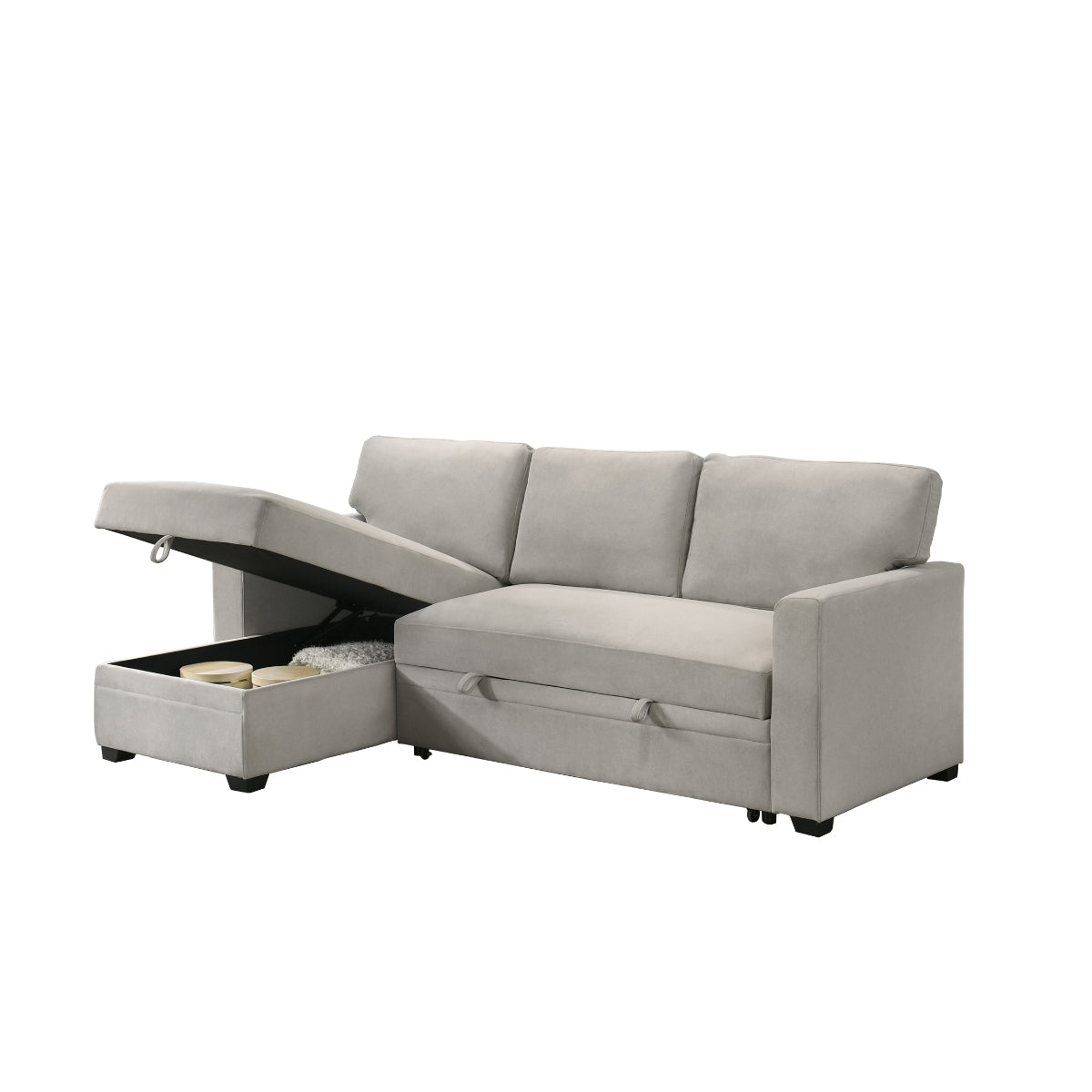 Sofa Sectionnel 2-Pièces avec Lit Escamotable et Chaise Réversible de Rangement | Beige | SSEB37099