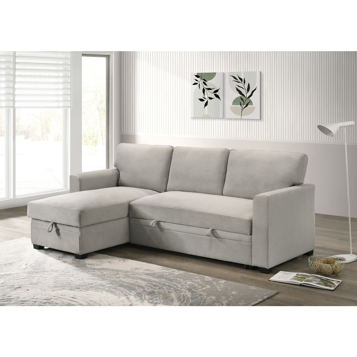 Sofa Sectionnel 2-Pièces avec Lit Escamotable et Chaise Réversible de Rangement | Beige | SSEB37099