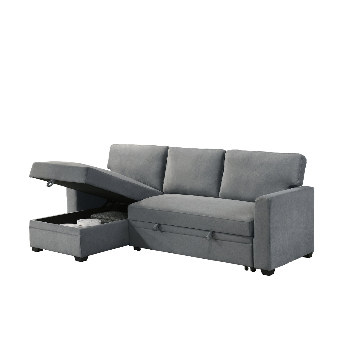 Sofa Sectionnel 2-Pièces avec Lit Escamotable et Chaise Réversible de Rangement | Gris | SSYG37099