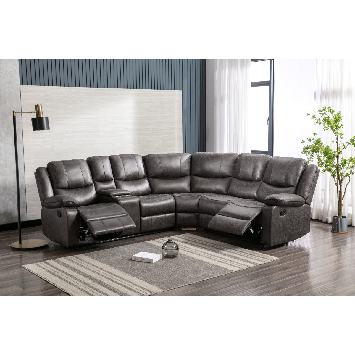 Sofa Sectionnel Inclinable 3-Pièces avec Console Côté Gauche | Gris | SSYRG94899