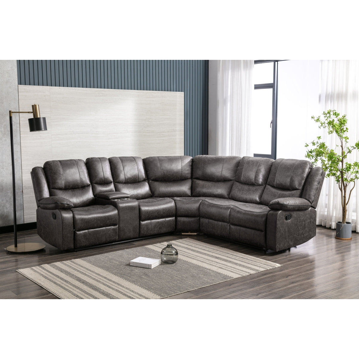 Sofa Sectionnel Inclinable 3-Pièces avec Console Côté Gauche | Gris | SSYRG94899