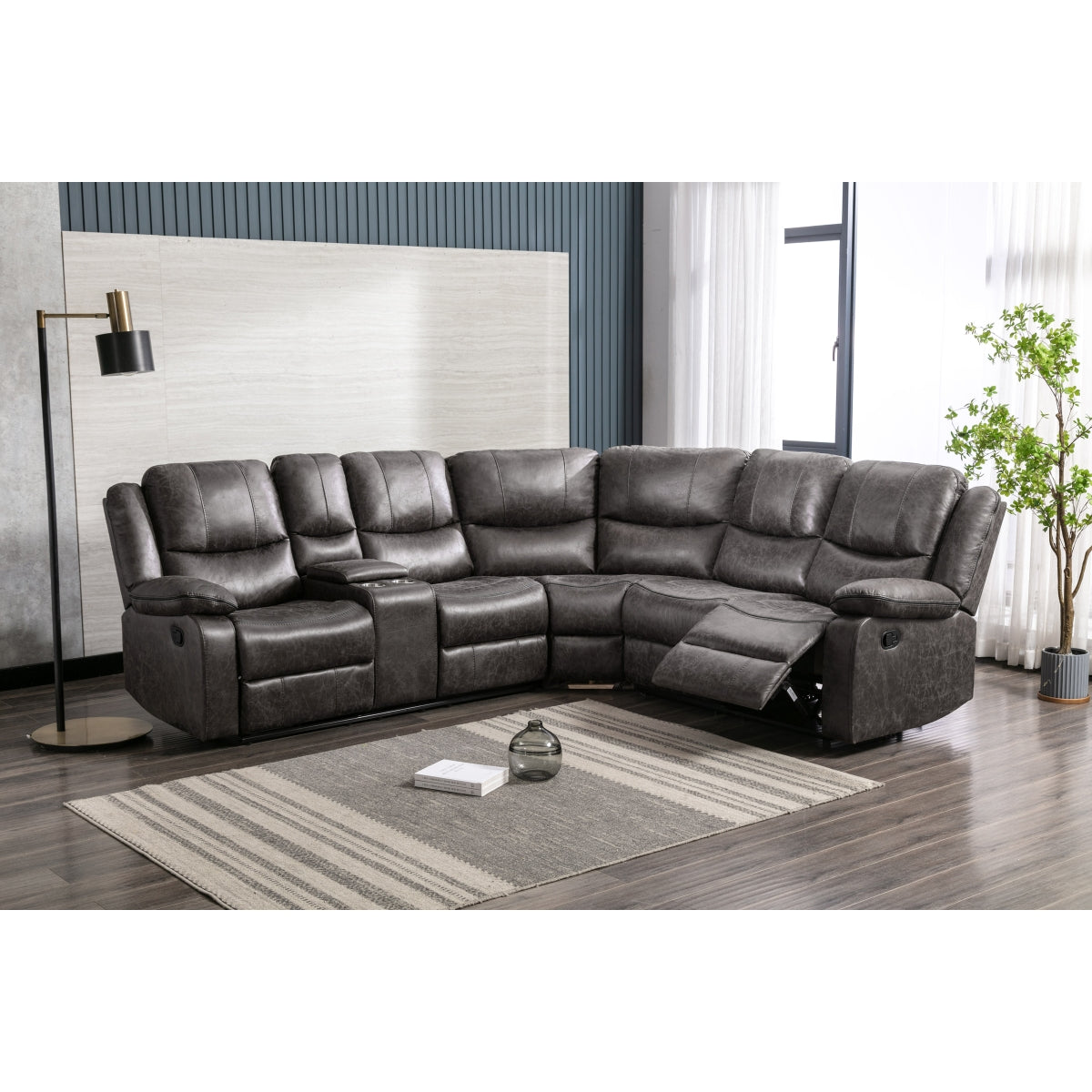 Sofa Sectionnel Inclinable 3-Pièces avec Console Côté Gauche | Gris | SSYRG94899