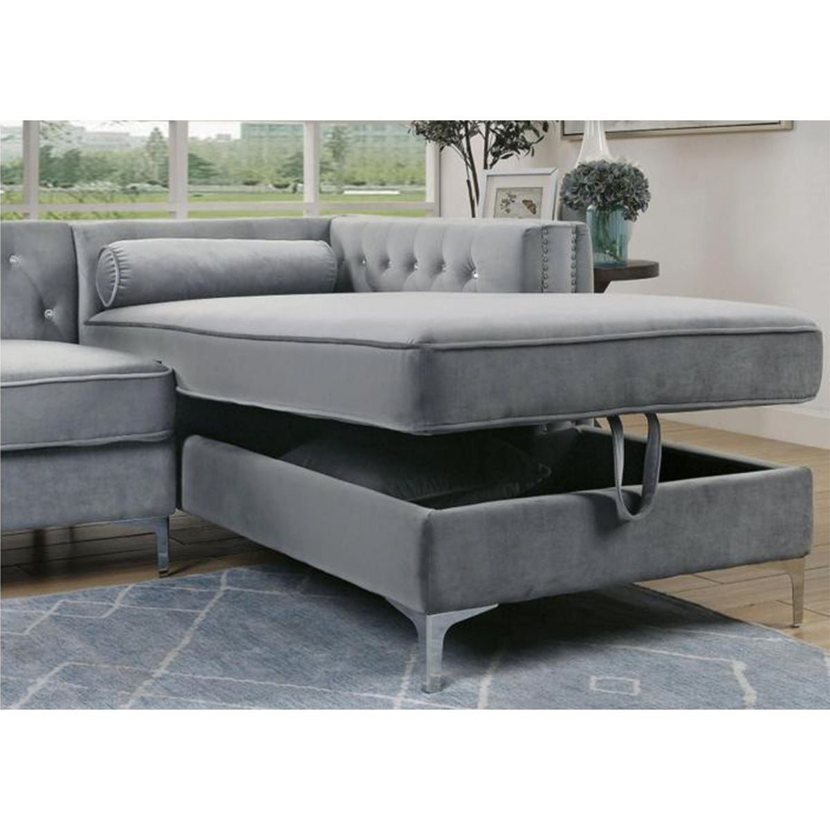 Sofa Sectionnel 2-Pièces avec Chaise de Rangement à Droite | Gris | RSSYGR17899