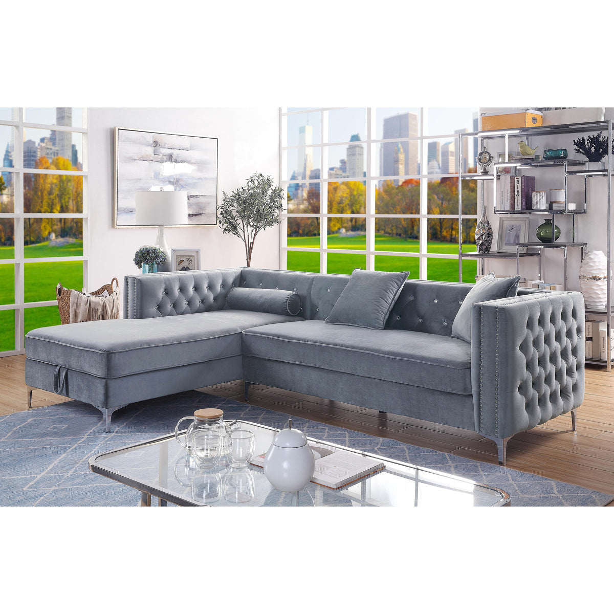 Sofa Sectionnel 2-Pièces avec Chaise de Rangement à Gauche | Gris | LSSYGR17899