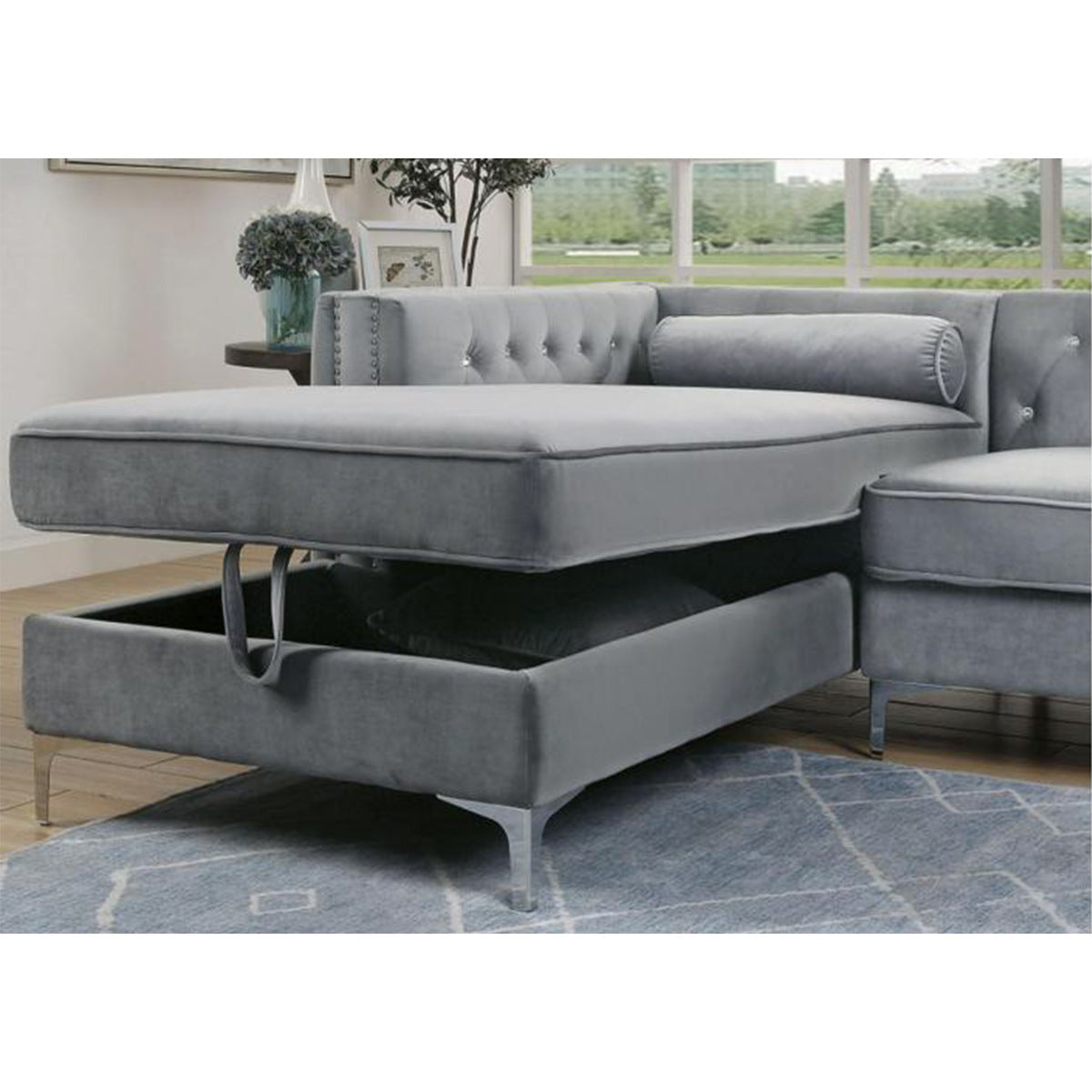 Sofa Sectionnel 2-Pièces avec Chaise de Rangement à Gauche | Gris | LSSYGR17899