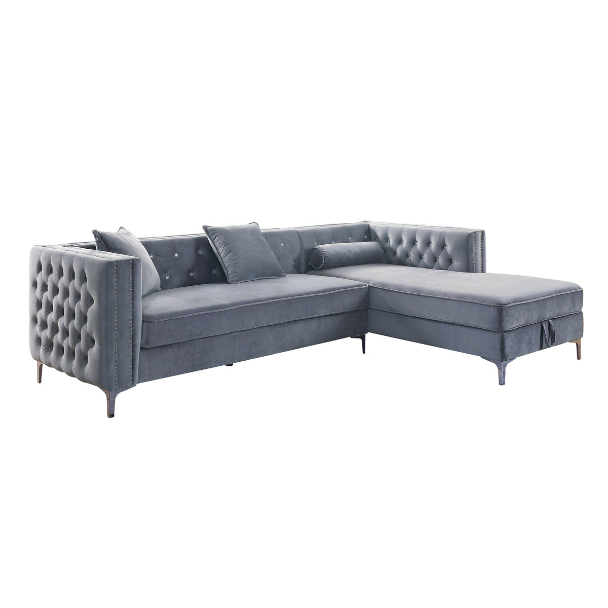 Sofa Sectionnel 2-Pièces avec Chaise de Rangement à Droite | Gris | RSSYGR17899