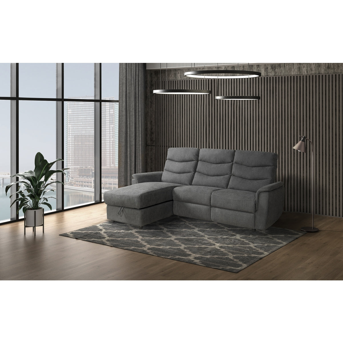 Sofa Sectionnel 2-Pièces avec Chaise de Rangement à Gauche | Gris Clair | SSYGL02999