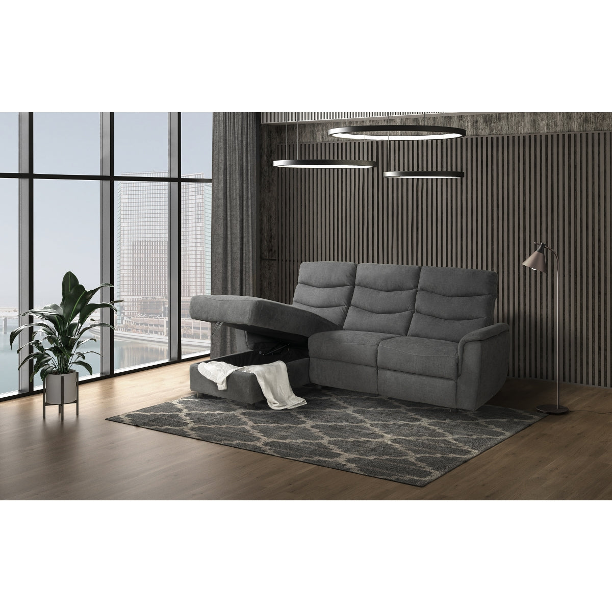 Sofa Sectionnel 2-Pièces avec Chaise de Rangement à Gauche | Gris Clair | SSYGL02999