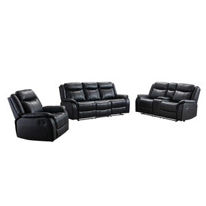 Sofa 3 places Noir Inclinable en Imitation de Cuir #99926BLK-3C