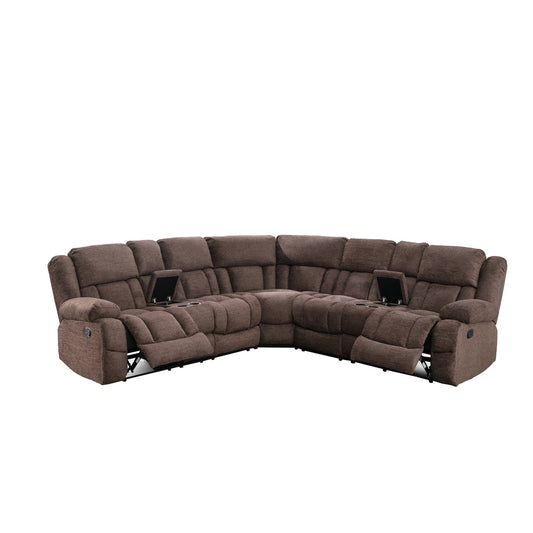Sofa Sectionnel Inclinable Modulaire 3-Pièces avec Consoles | Brun | SSWRB82999