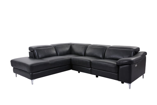 Sofa Sectionel Noir en Cuir Véritable Inclinable Électrique