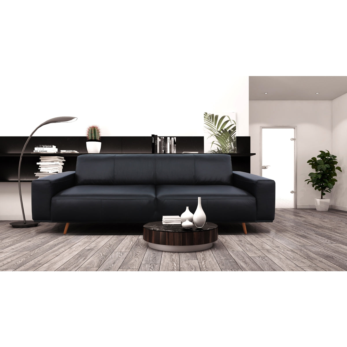 Sofa Contemporain Ipanema en Cuir Brésilien Authentique | Noir | 3-KBL65999