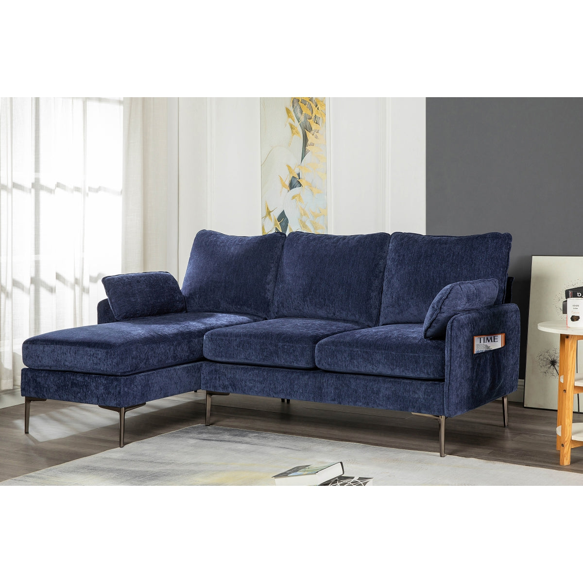 Sectionnel 2-Pièces avec Chaise Réversible et 2 Coussins | Bleu | SSUB07999