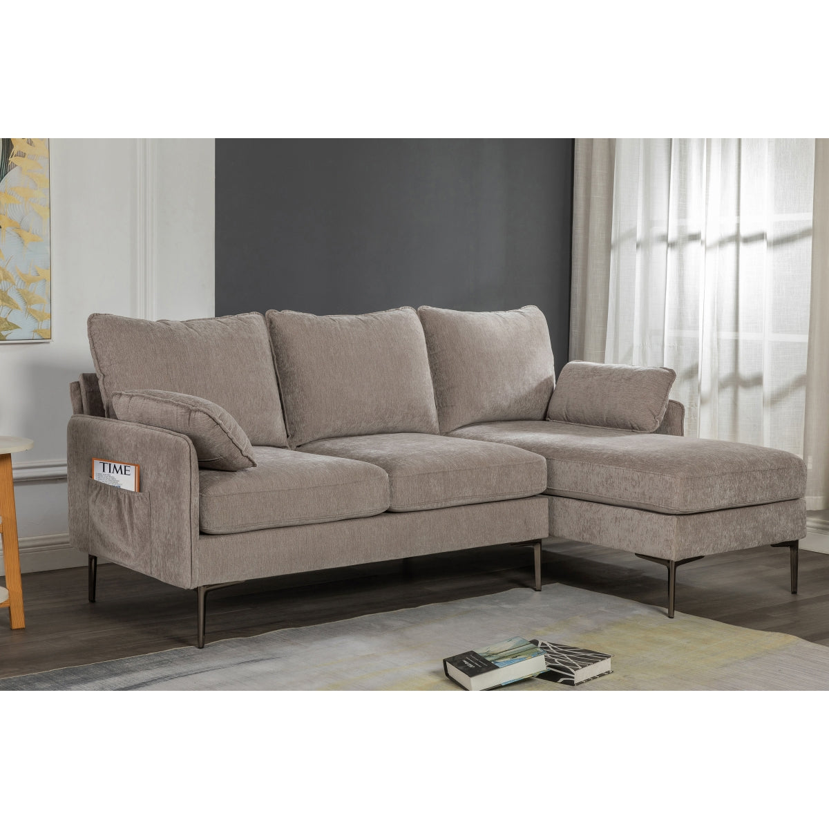 Sectionnel 2-Pièces avec Chaise Réversible et 2 Coussins | Taupe | SSPT07999