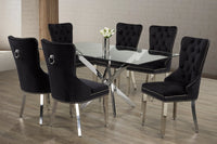 Table de Cuisine- 63'' / Verre Trempé Transparent avec Pieds en Chrome / T-1448