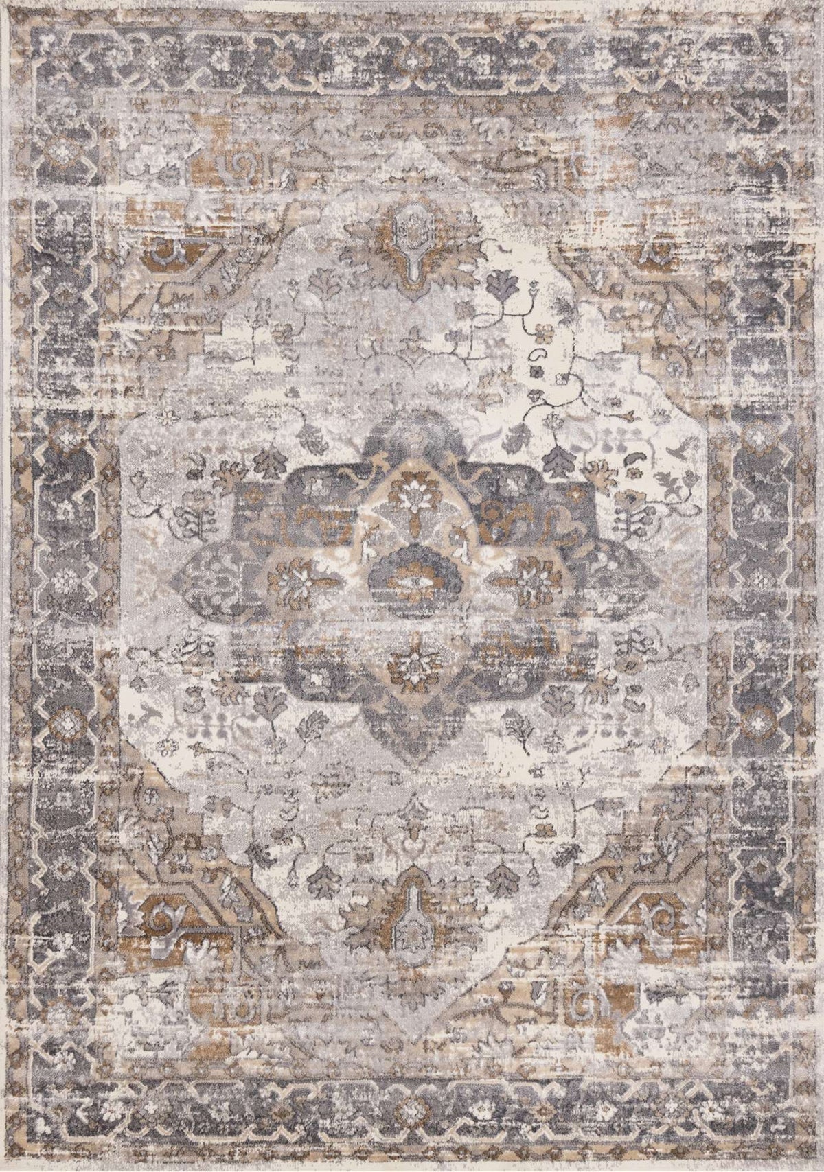 Tapis Bromont – motif beige et brun, médaillon (Kalora Emory 5784/A224) – Meubles TOCO