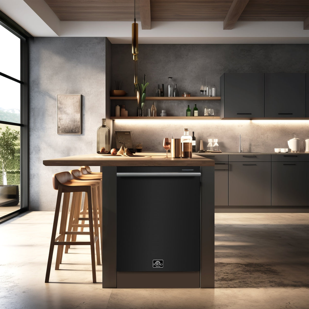 Lave-vaisselle Forno Pozzo noir FDWBI8067-24BLK dans une cuisine – Meubles TOCO