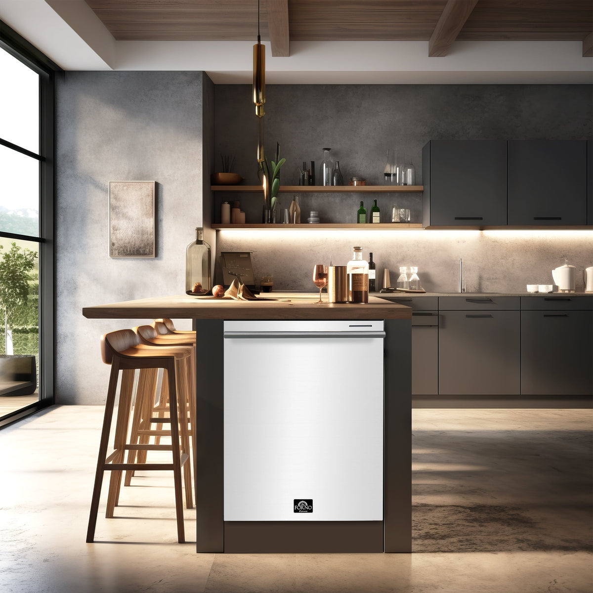 Lave-vaisselle Forno Pozzo blanc FDWBI8067-24WHT dans une cuisine – Meubles TOCO