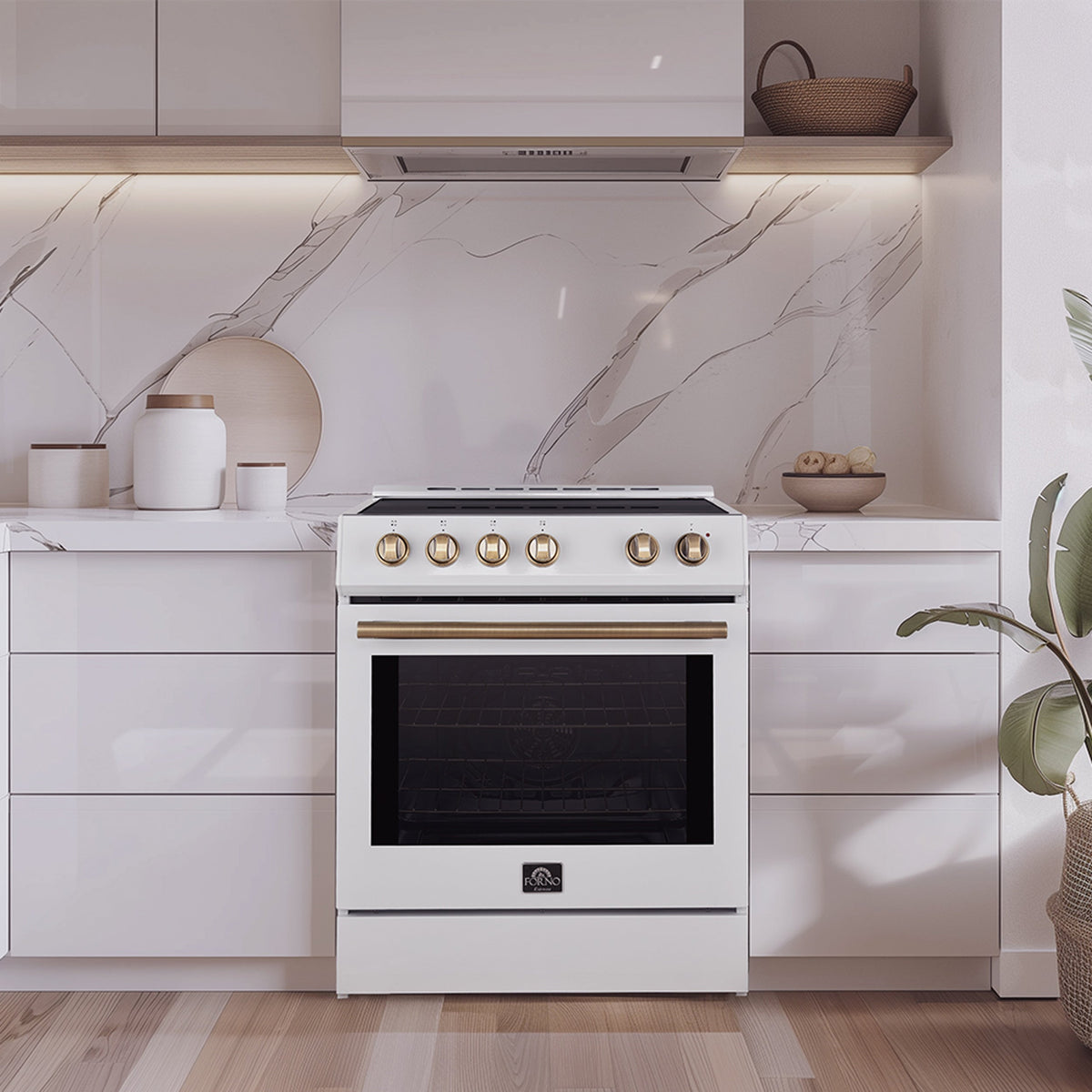 Cuisinière électrique Forno Leonardo blanche FFSEL6022-30WHT dans une cuisine – Meubles TOCO