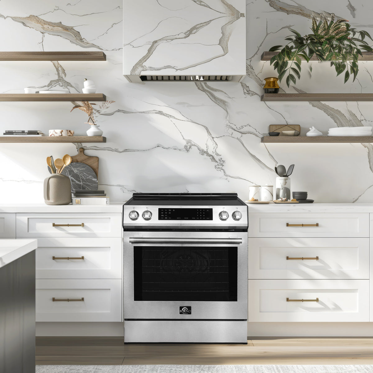 Cuisinière à induction Forno Donatello inox FFSIN0905-30 dans une cuisine – Meubles TOCO