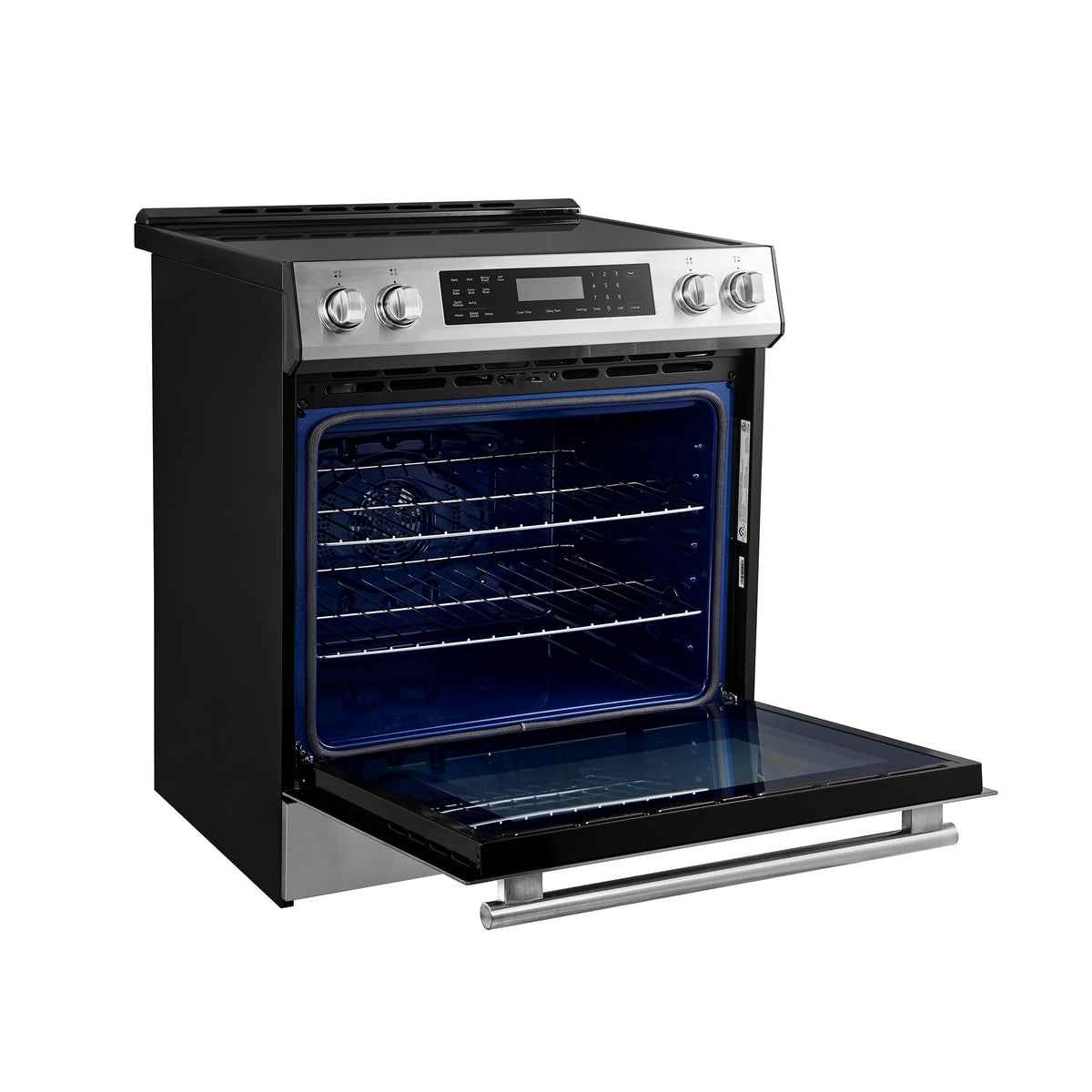 Cuisinière à induction Forno Donatello inox FFSIN0905-30 – vue de côté, porte ouverte – Meubles TOCO