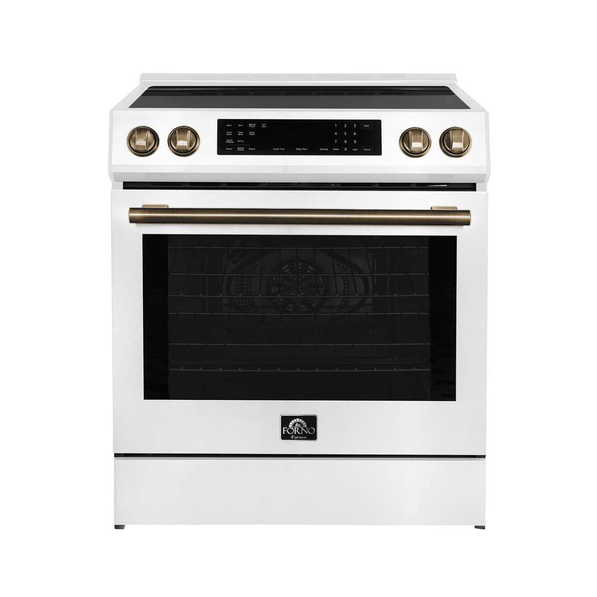 Cuisinière à induction Forno Donatello blanche FFSIN0905-30WHT avec poignée en laiton antique – Meubles TOCO