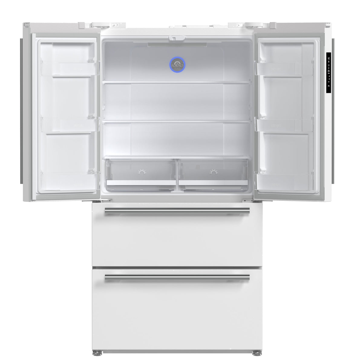 Réfrigérateur à portes françaises Forno Moena blanc FFRBI1820-36WHT – portes ouvertes – Meubles TOCO