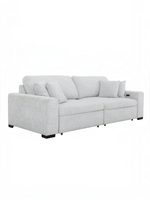 Sofa extensible Sacha de TOCO Meubles en tissu gris perle avec mécanisme électrique et coussins rembourrés