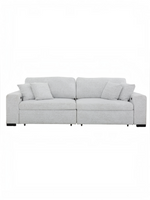 Sofa extensible Sacha de TOCO Meubles en tissu gris perle avec coussins rembourrés et design contemporain