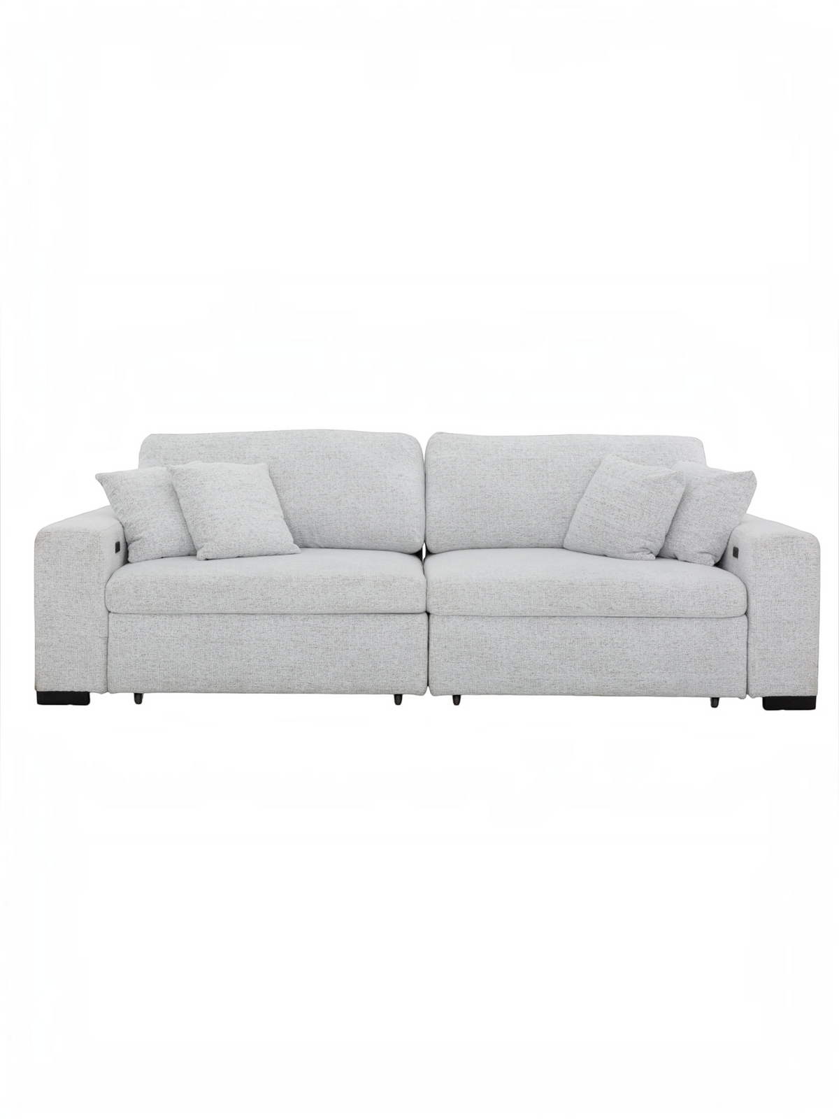 Sofa extensible Sacha de TOCO Meubles en tissu gris perle avec coussins rembourrés et design contemporain