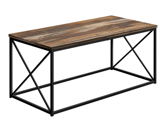 TABLE DE SALON - 40"L / FAUX BOIS BRUN / METAL NOIR / #MO3784