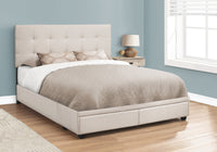 Lit Queen complet/ Aves 2 Tiroirs Rangement /  Tissu Beige / #MO6021Q