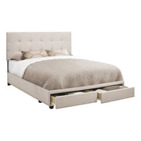 Lit Queen complet/ Aves 2 Tiroirs Rangement /  Tissu Beige / #MO6021Q