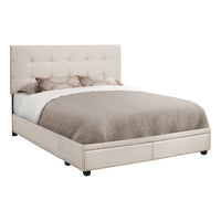 Lit Queen complet/ Aves 2 Tiroirs Rangement /  Tissu Beige / #MO6021Q