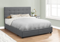 Lit Queen complet / Aves 2 Tiroirs Rangement /  Tissu Gris Foncé / #MO6022Q