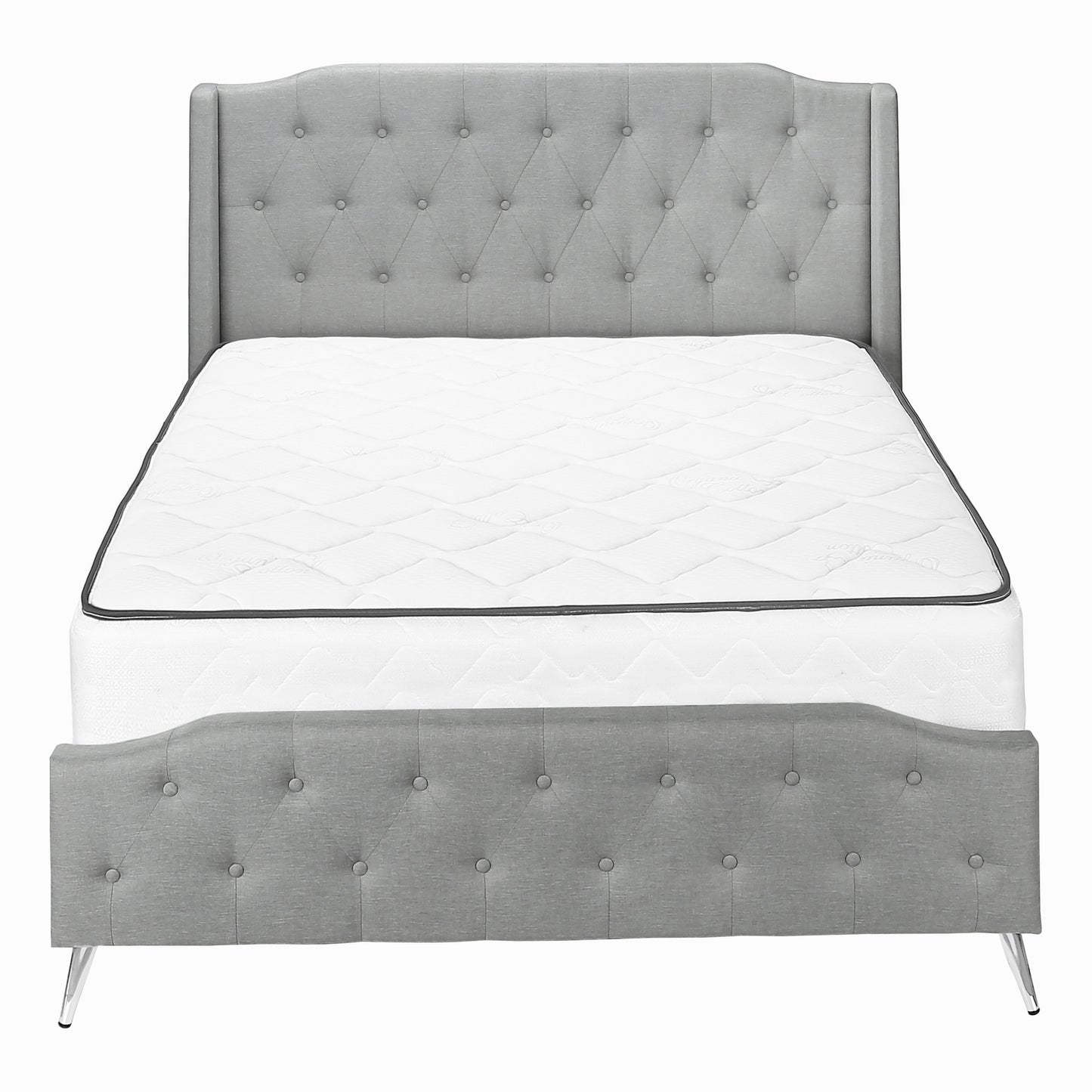 Lit Queen Complet / Tissu Gris / Pattes Métal Chromé / #MO6045